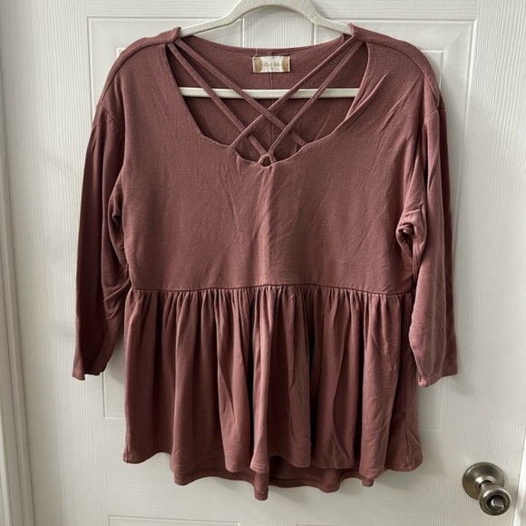 Altar'd State Tops - Altar’d State Mauve Peplum Top M – Boho Crisscross Tunic Blouse
